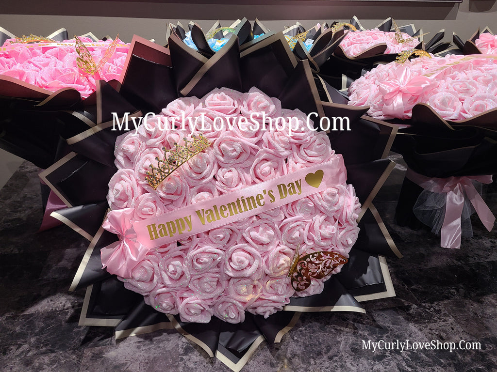 Glitter Roses Bouquet: Tiara and Butterfly Included (Tiara and Butterfly Shape Can Vary Depending on Availability) Banner and Lights are additional.