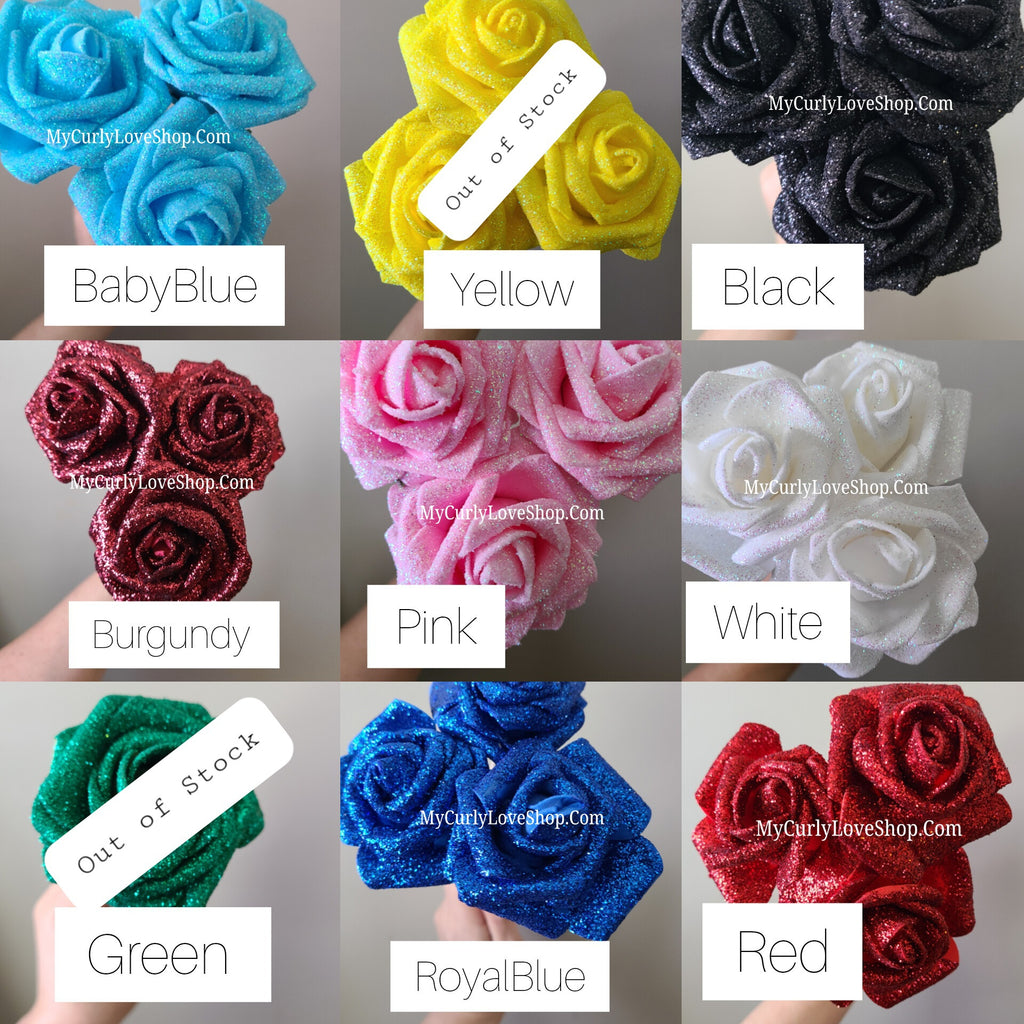 Silver Tiara and Butterfly Glitter Roses Bouquet: Tiara and Butterfly Included. Personalized Ribbon and Lights are additional.