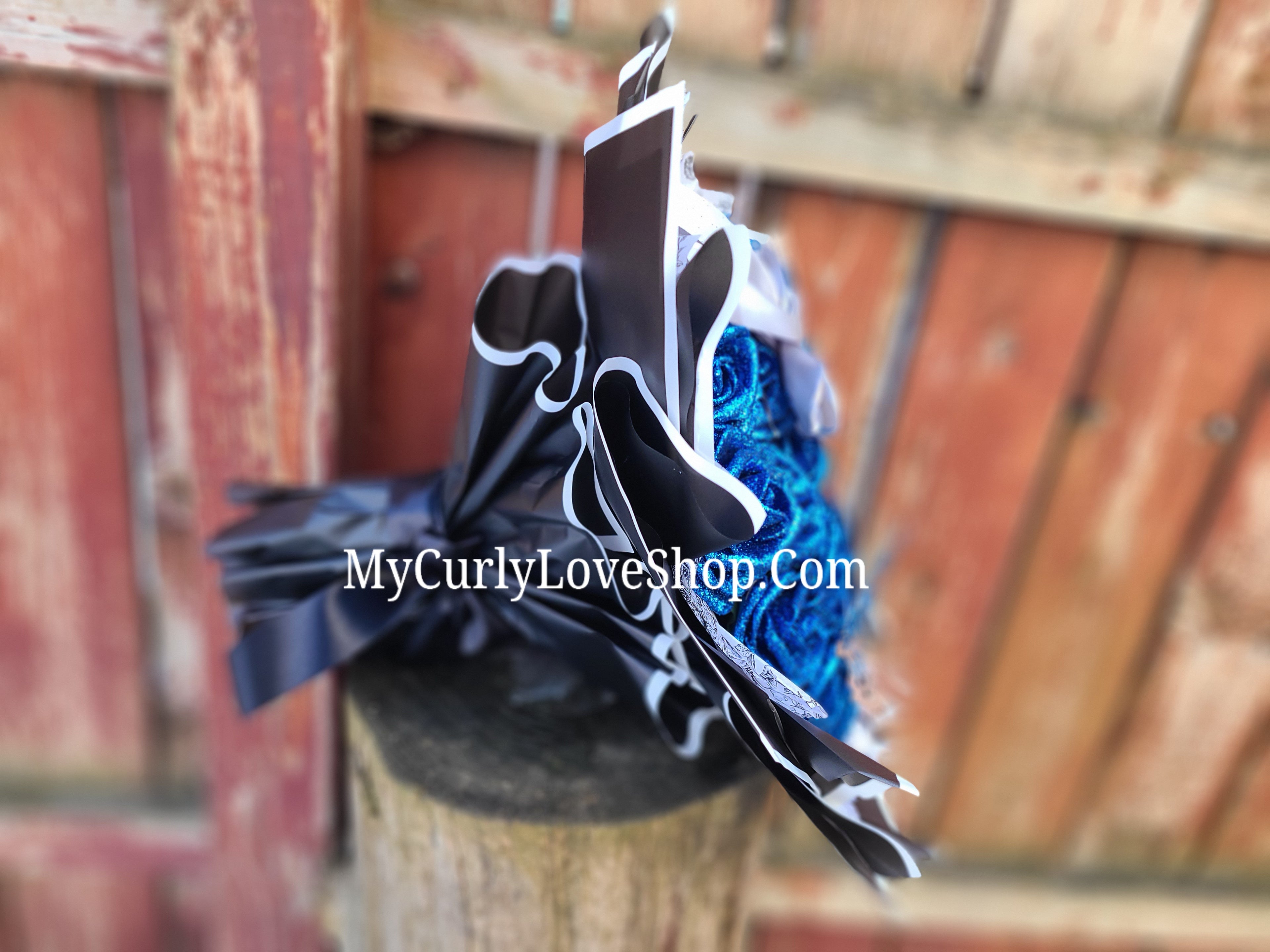 Floral Glitter Roses Bouquet. Comes with two silver butterflies. Banner and Lights are additional. See selection.