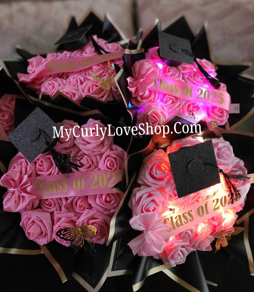 Glitter Roses Bouquet: Tiara and Butterfly Included (Tiara and Butterfly Shape Can Vary Depending on Availability) Banner and Lights are additional.