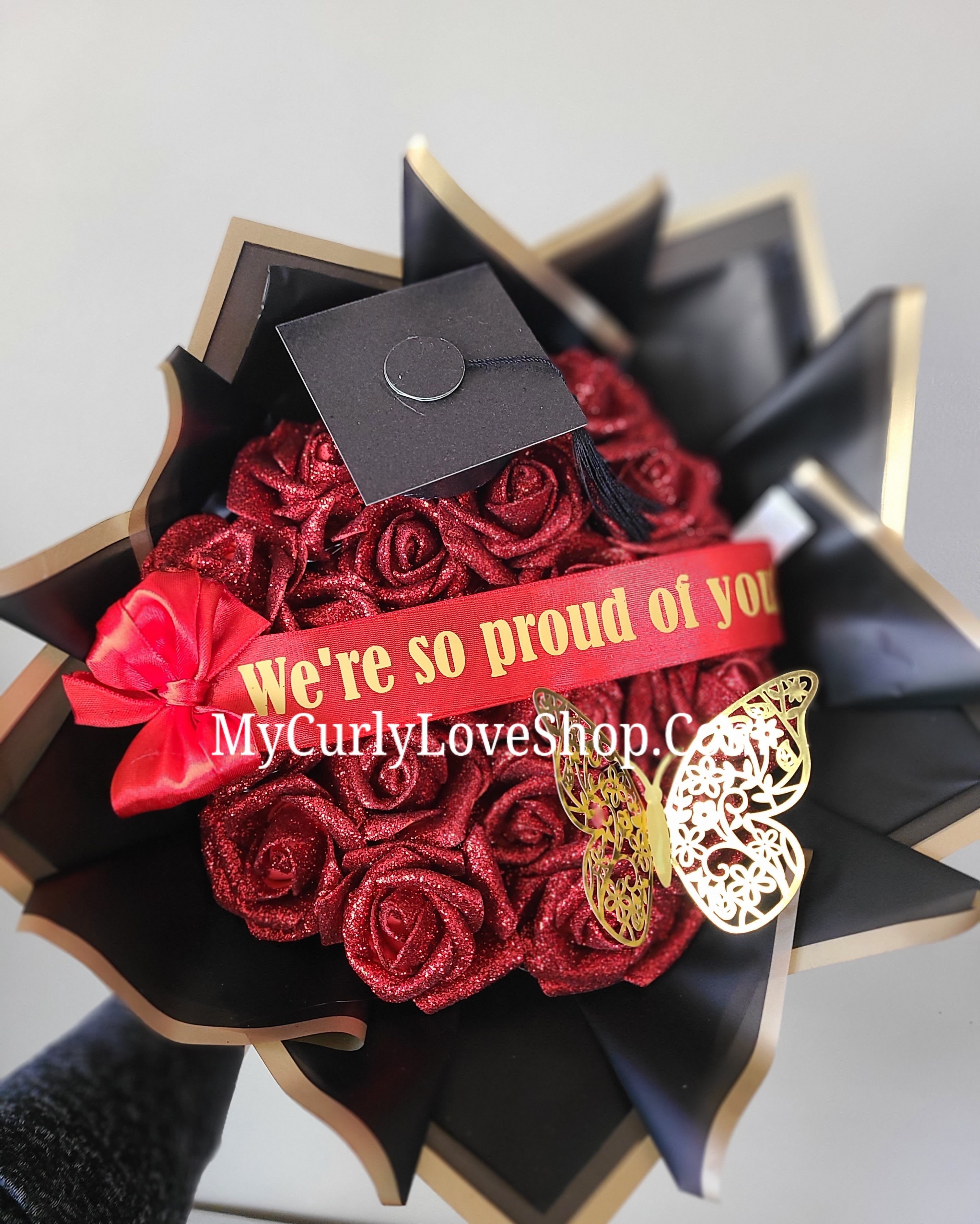 Glitter Roses Bouquet: Tiara and Butterfly Included (Tiara and Butterfly Shape Can Vary Depending on Availability) Banner and Lights are additional.