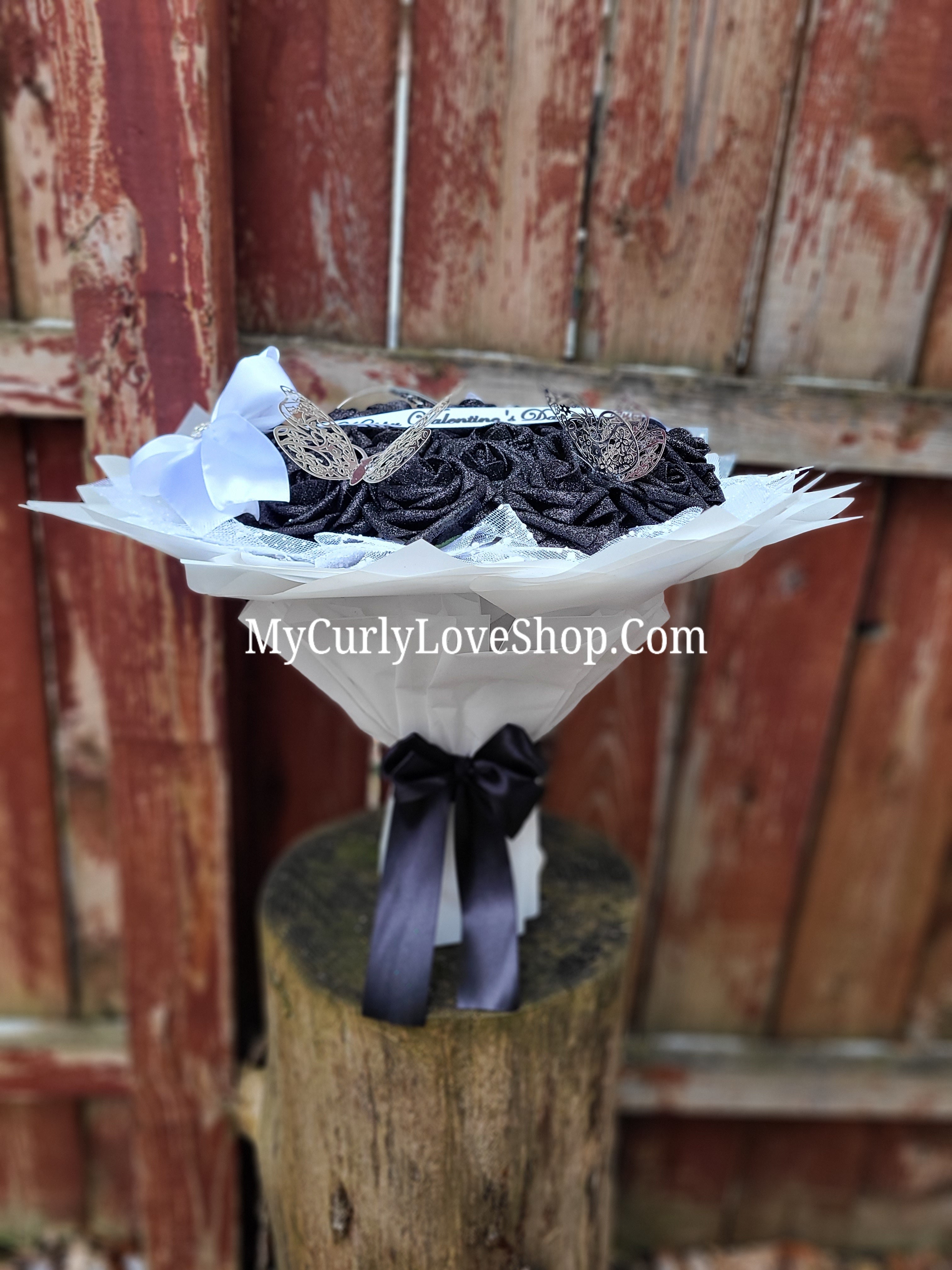 Glitter Roses Bouquet: Tiara and Butterfly Included (Tiara and Butterfly Shape Can Vary Depending on Availability) Banner and Lights are additional.