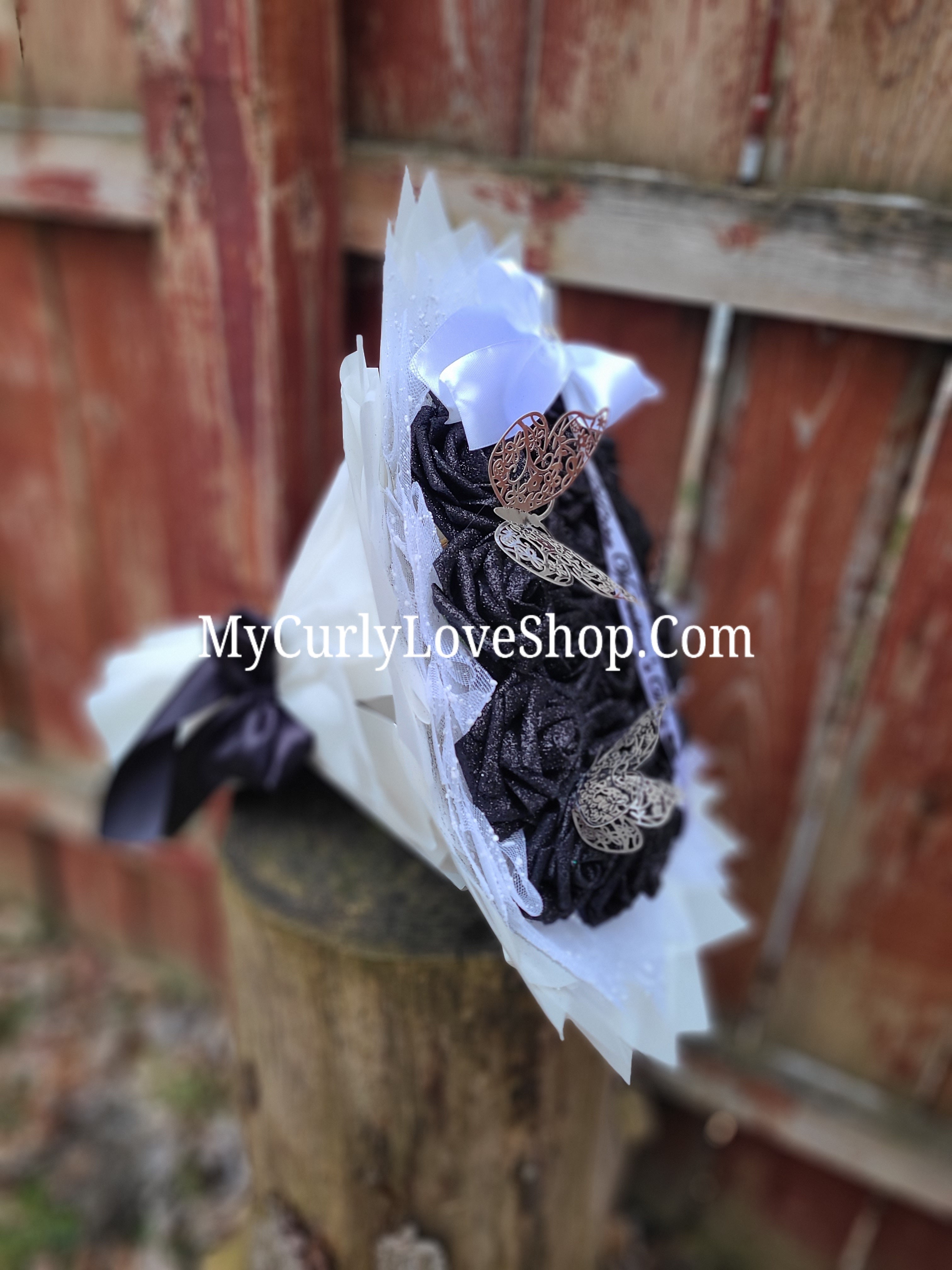 Glitter Roses Bouquet: Tiara and Butterfly Included (Tiara and Butterfly Shape Can Vary Depending on Availability) Banner and Lights are additional.