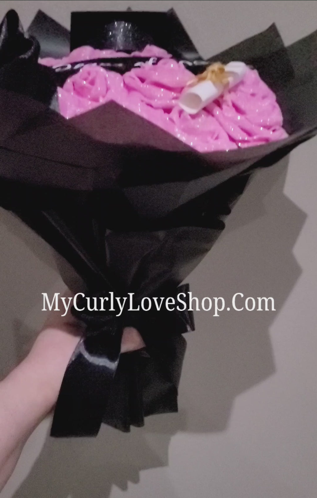 Graduation Glitter Roses Bouquet. Graduation Cap and Diploma Embellishment Included. Banner and Lights are additional.