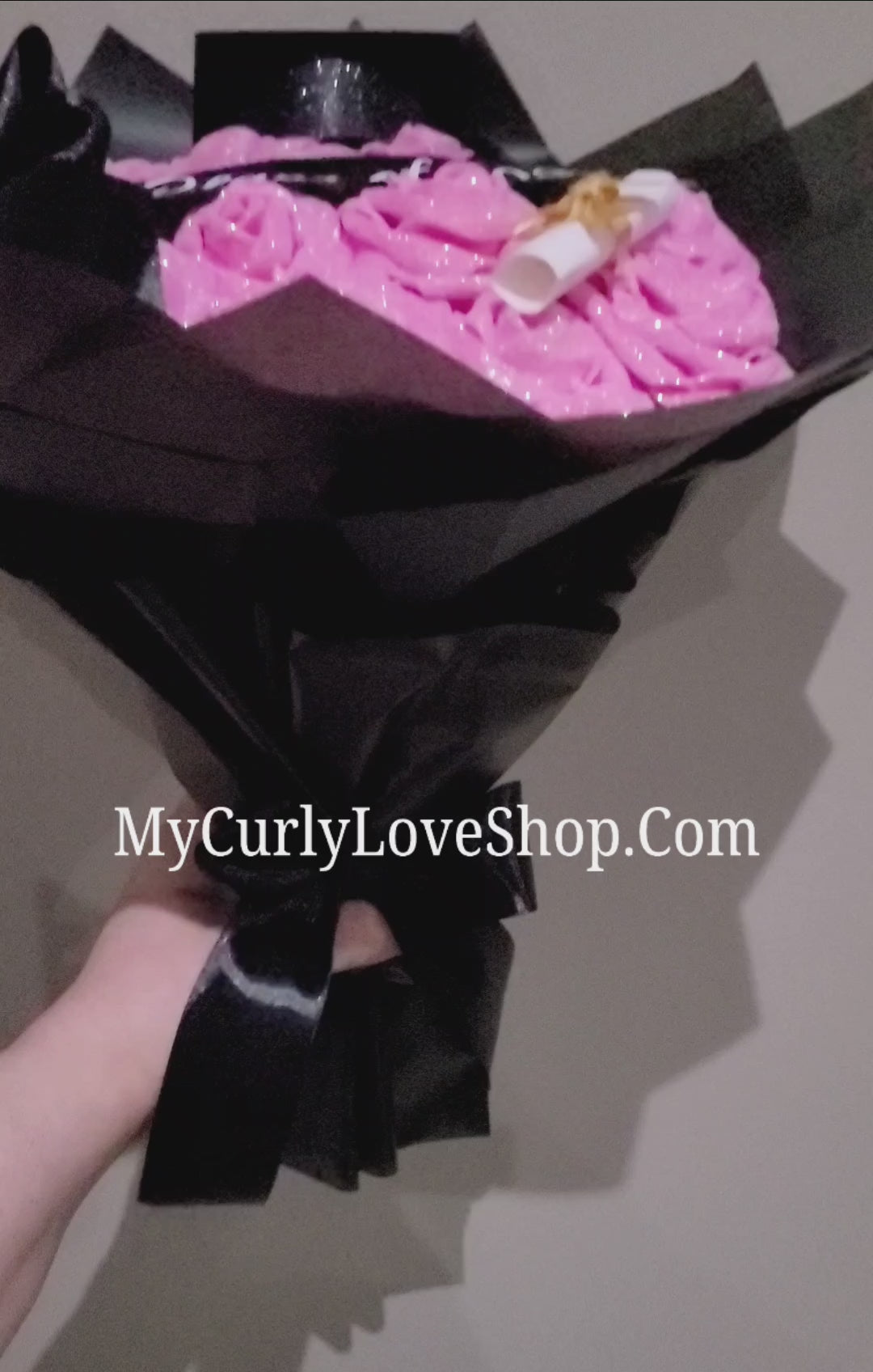 Graduation Glitter Roses Bouquet. Graduation Cap and Diploma Embellishment Included. Banner and Lights are additional.
