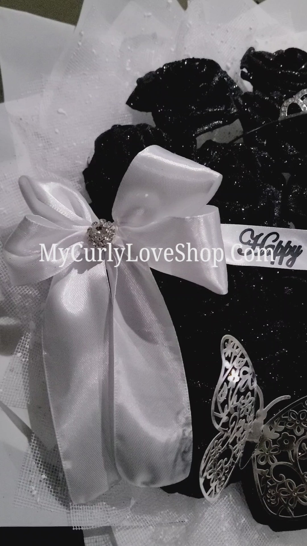 Glitter Roses Bouquet: Tiara and Butterfly Included (Tiara and Butterfly Shape Can Vary Depending on Availability) Banner and Lights are additional.