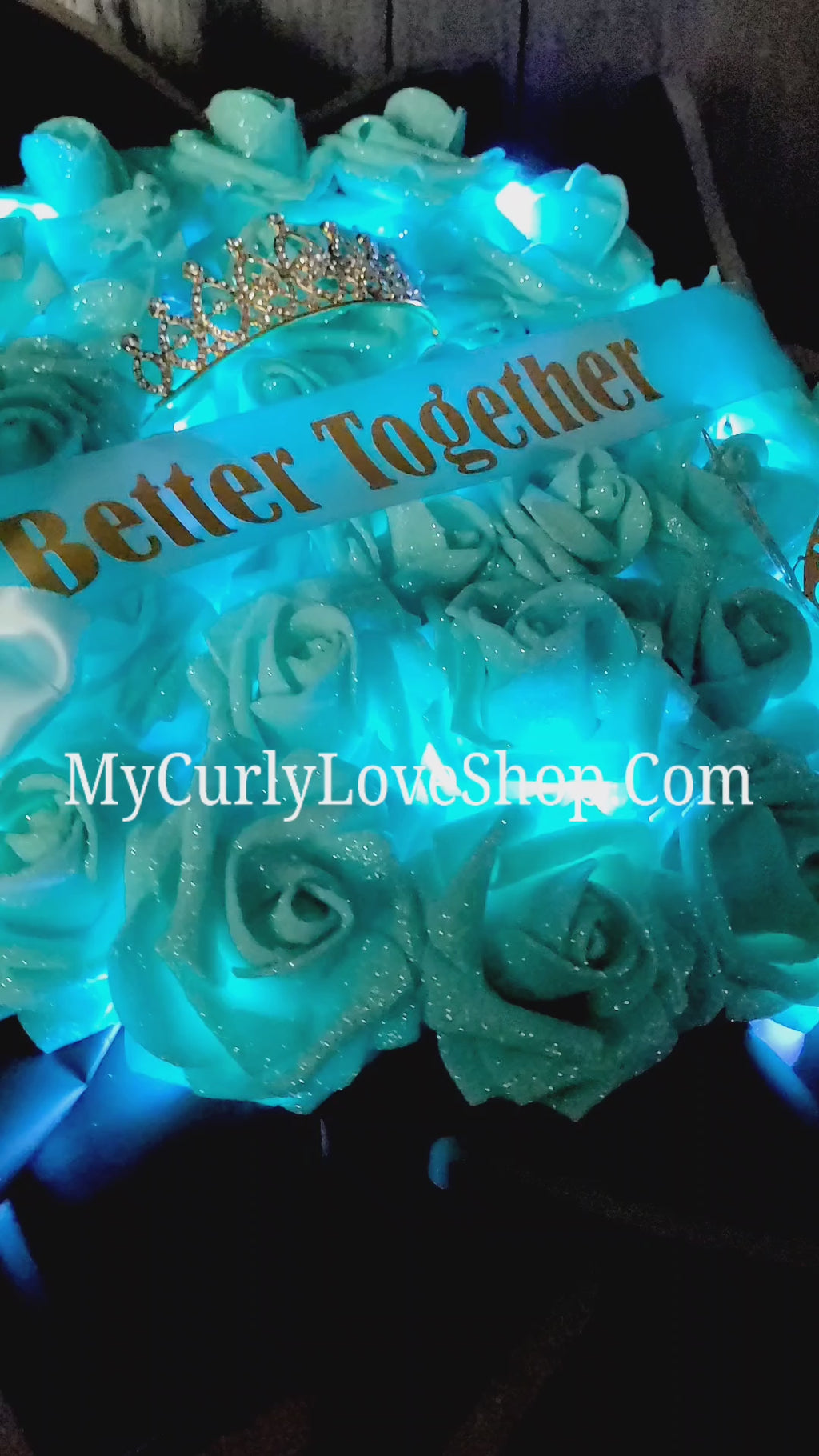 Glitter Roses Bouquet: Tiara and Butterfly Included (Tiara and Butterfly Shape Can Vary Depending on Availability) Banner and Lights are additional.