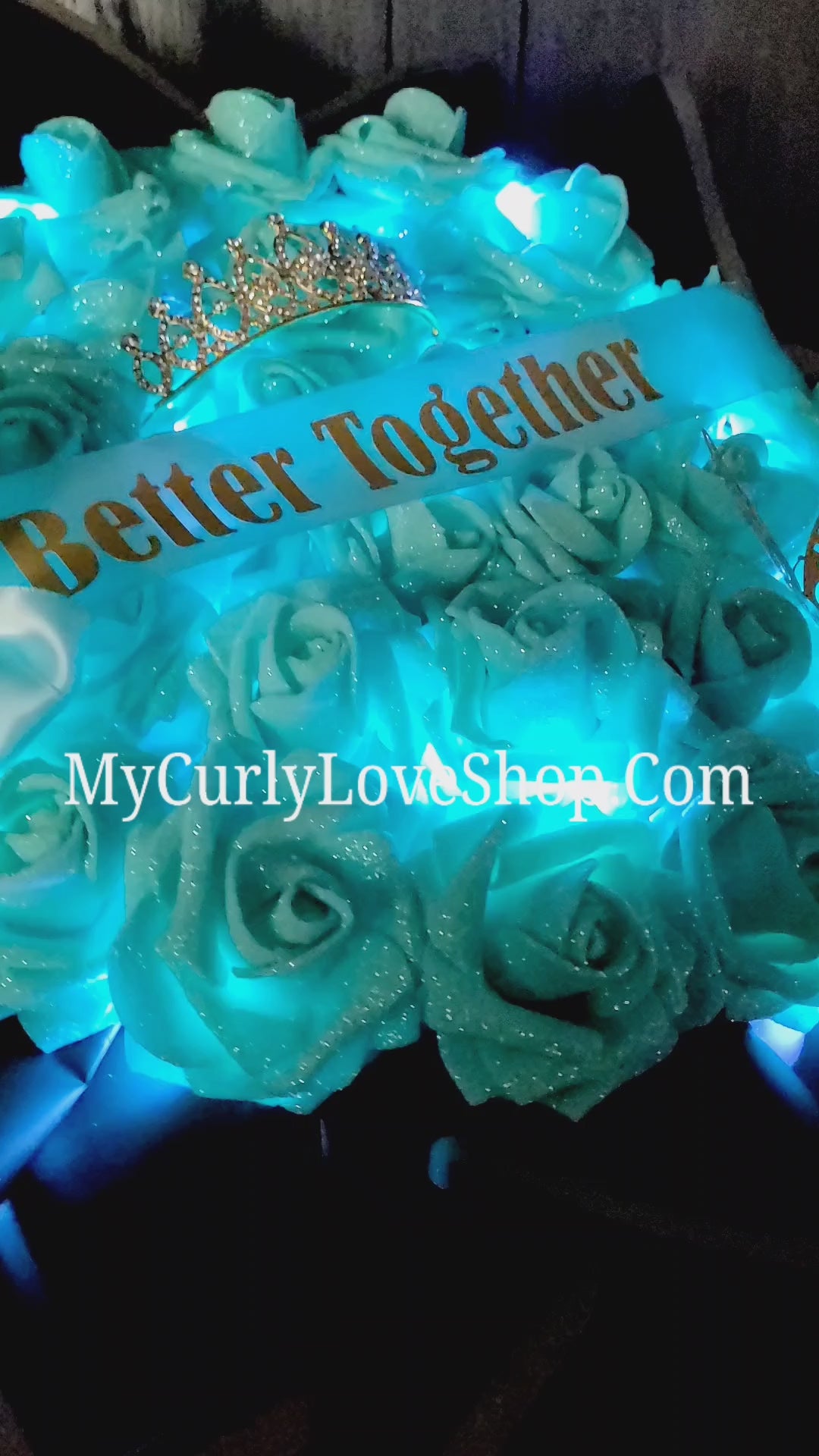 Glitter Roses Bouquet: Tiara and Butterfly Included (Tiara and Butterfly Shape Can Vary Depending on Availability) Banner and Lights are additional.