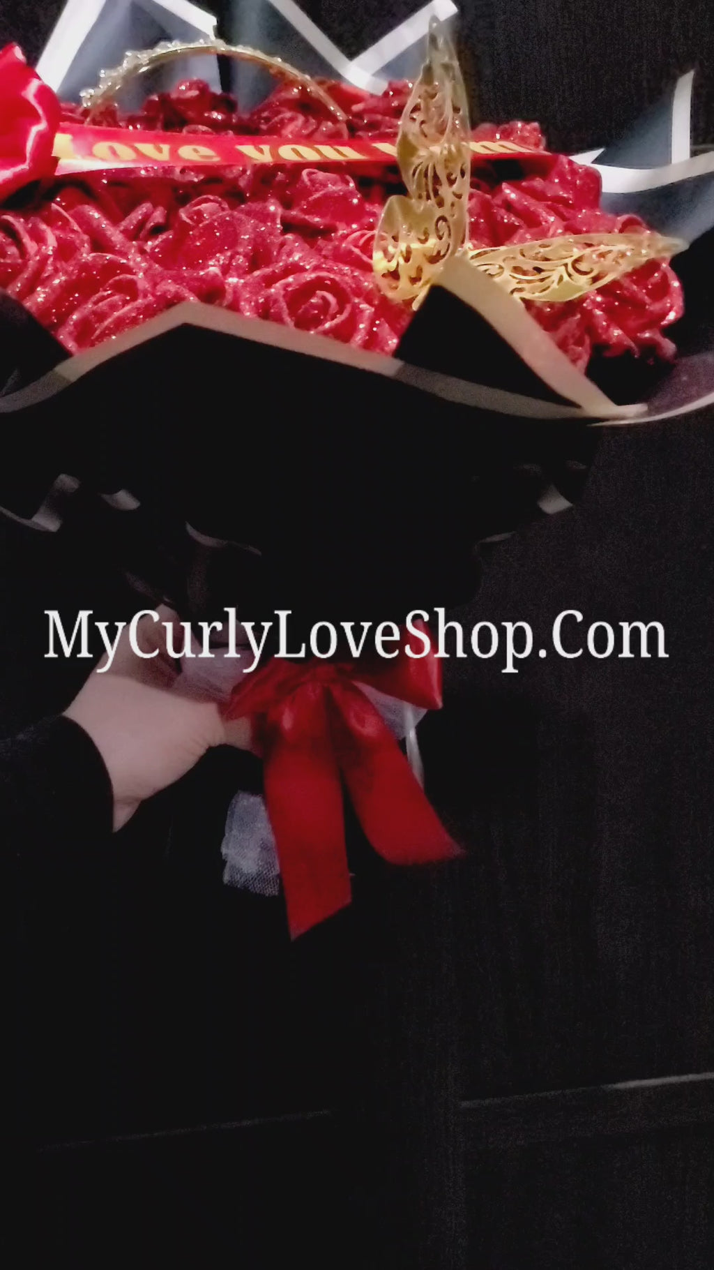 Glitter Roses Bouquet: Tiara and Butterfly Included (Tiara and Butterfly Shape Can Vary Depending on Availability) Banner and Lights are additional.