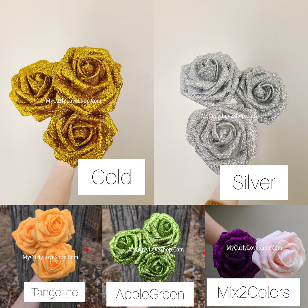 Graduation Glitter Roses Bouquet. Graduation Cap and 2 gold butterflies Included. Banner and Lights are additional.